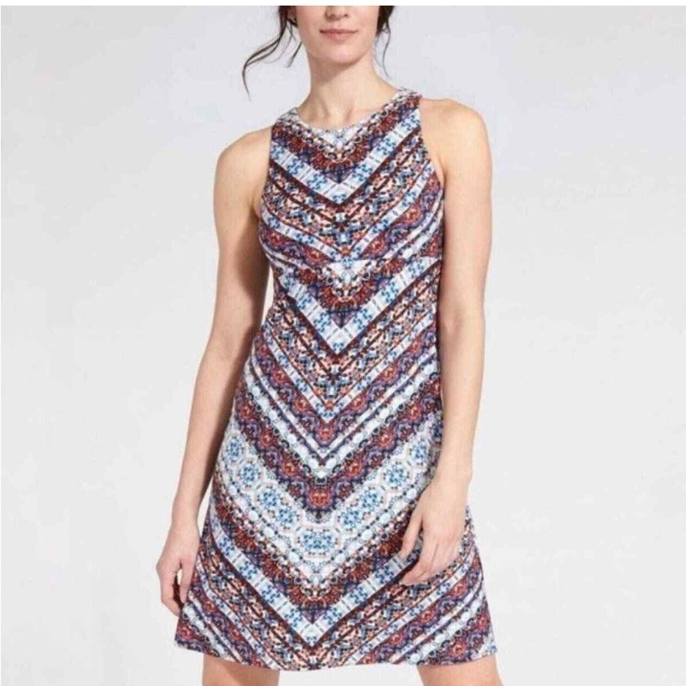 Athleta Santorini Nomadic Chevron High Neck Sleeveless Mini Dress